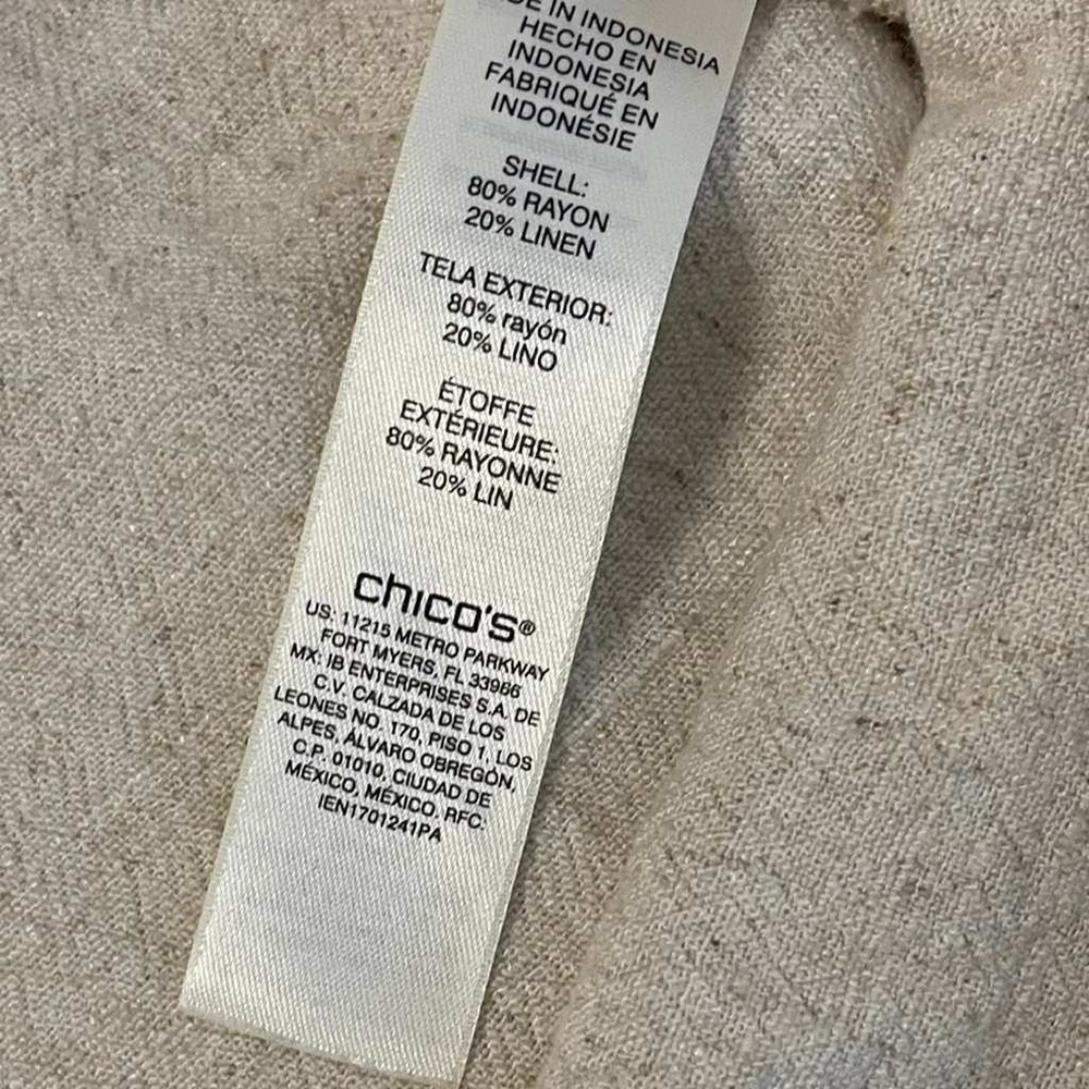 Chicos 2 Piece Linen Blend Set Oatmeal Beige Boxy Top Straight Leg Pants Size 1 - Picture 15 of 16